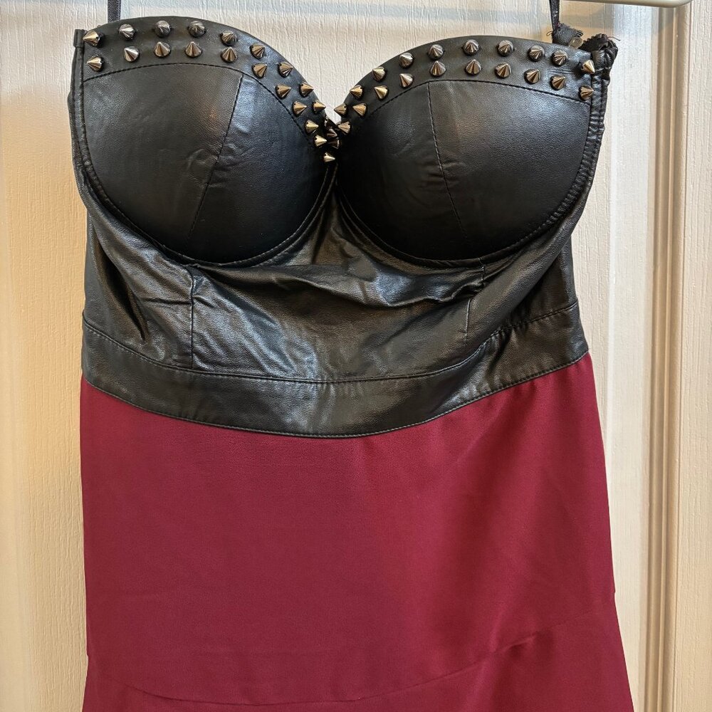 Black Leather Studded High Low Dress